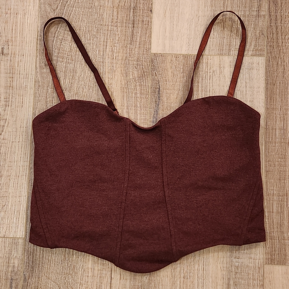 ISLA Movement Soho Corset Crop Top Womens Medium Rust Built-In Bra Made USA NWT